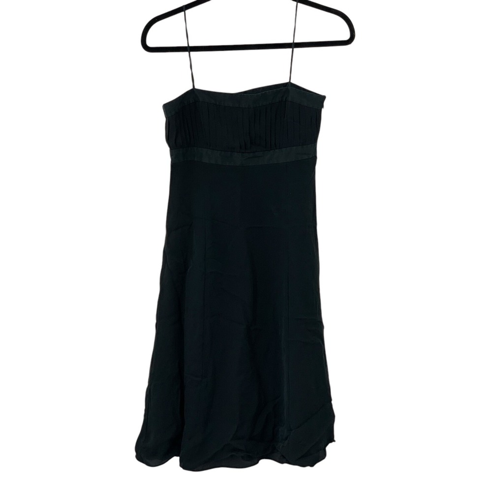 Ann Taylor Women's Spagetti Strap Black Silk LIned Dress Pleated Bust Side Zip 0